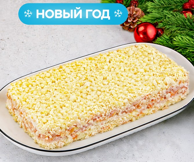 Салат Мимоза с запеченной горбушей на четверых